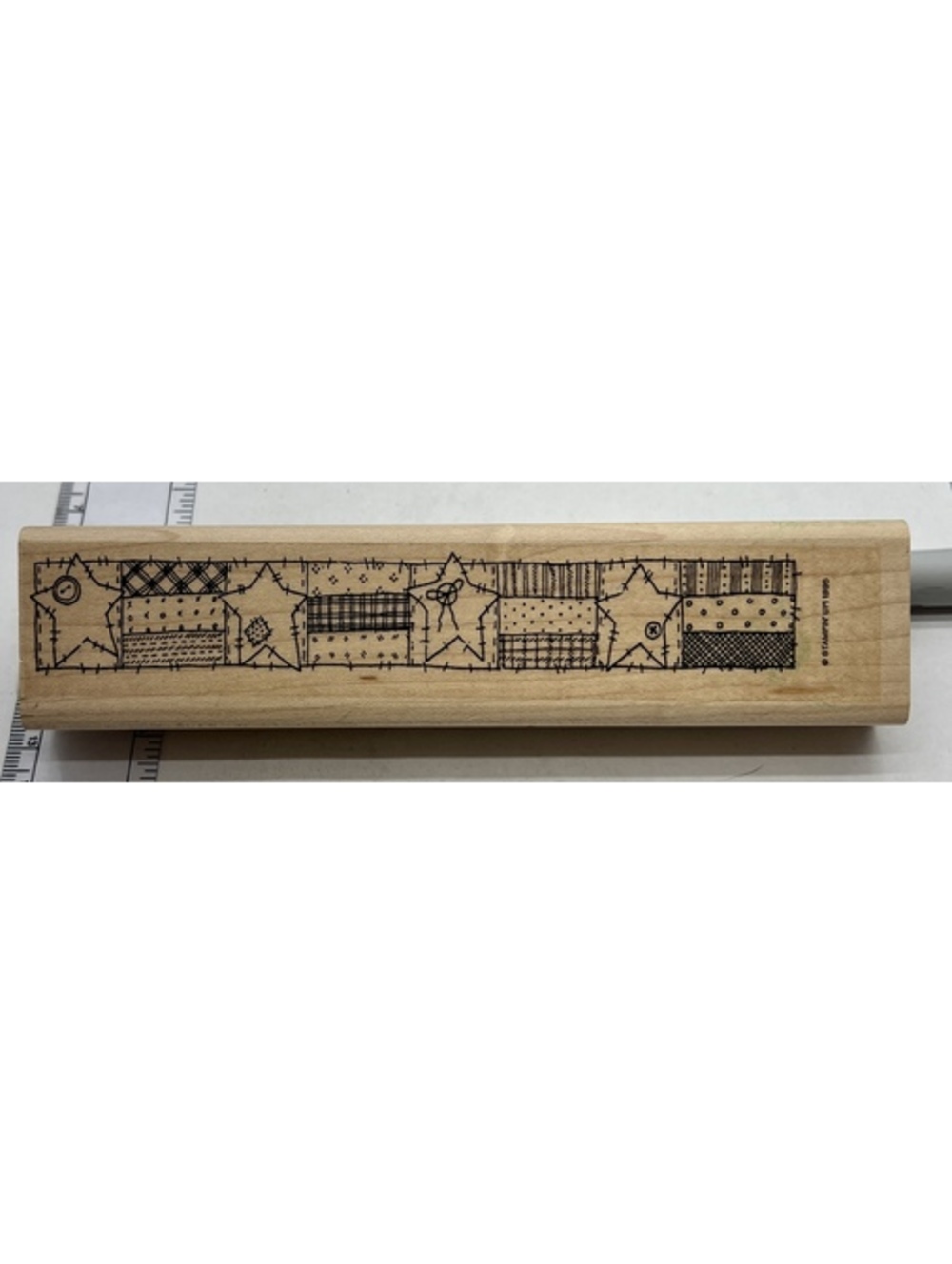 Vintage Stampin' Up 1995 Patchwork Stars Quilt Border Wood Rubber Stamp